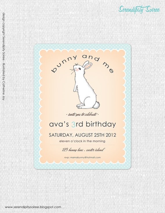 Bunny & Me - Custom Illustrated Invitation by Catherine Jane Joy - Birthday, Baby Shower - Pat the Bunny Il_570xn