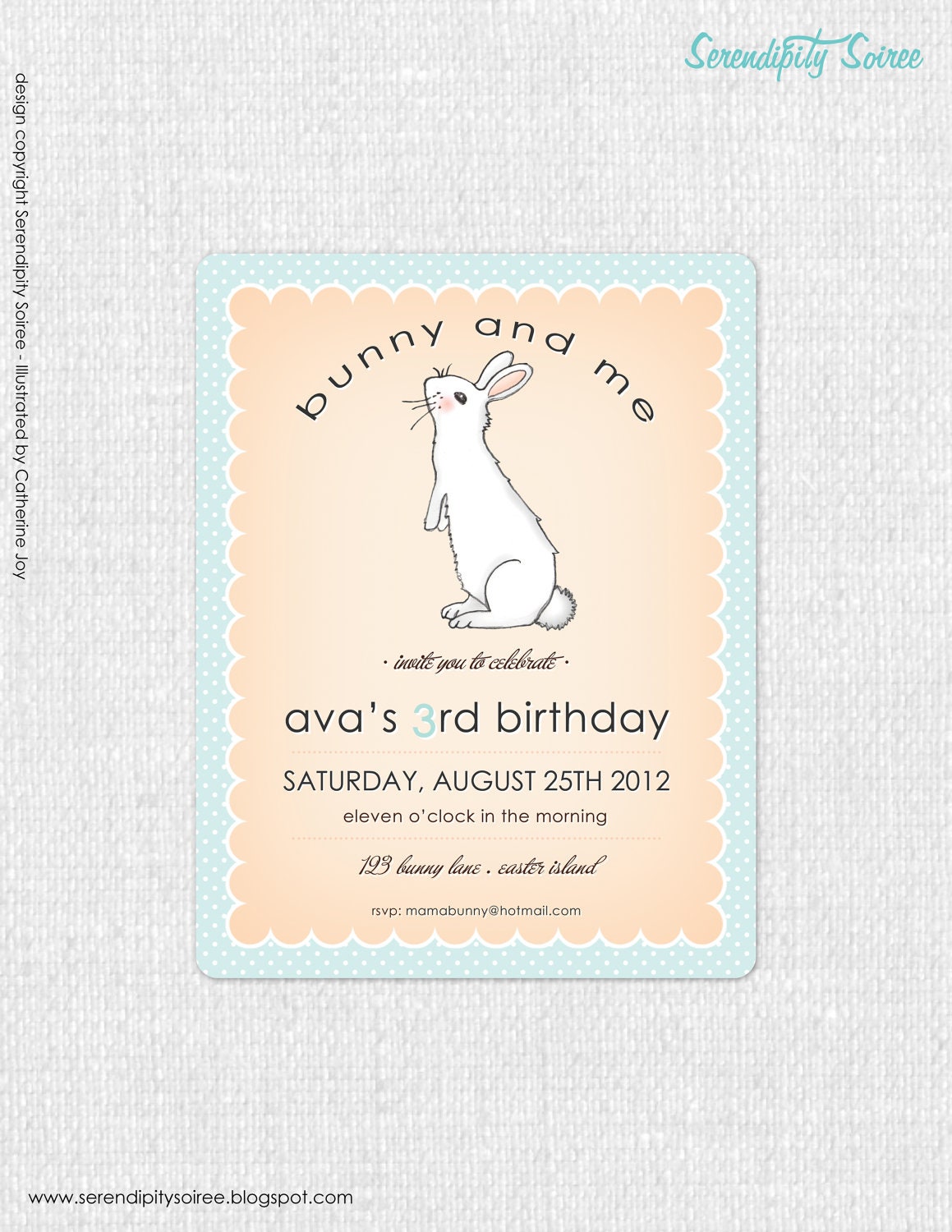 Bunny & Me - Custom Illustrated Invitation by Catherine Jane Joy - Birthday, Baby Shower - Pat the Bunny