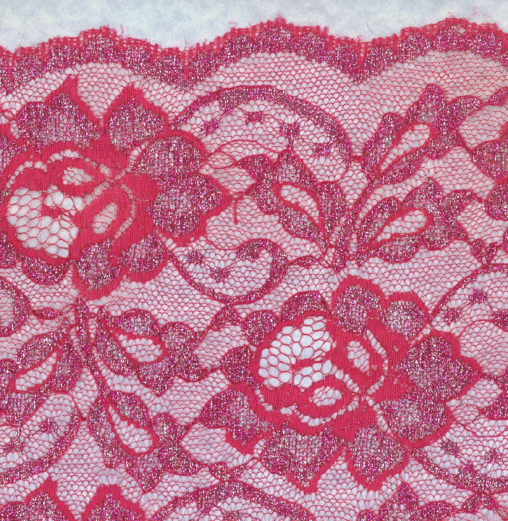 Hot PINK Lace Silver Thread 60 inches WIDE Fabric