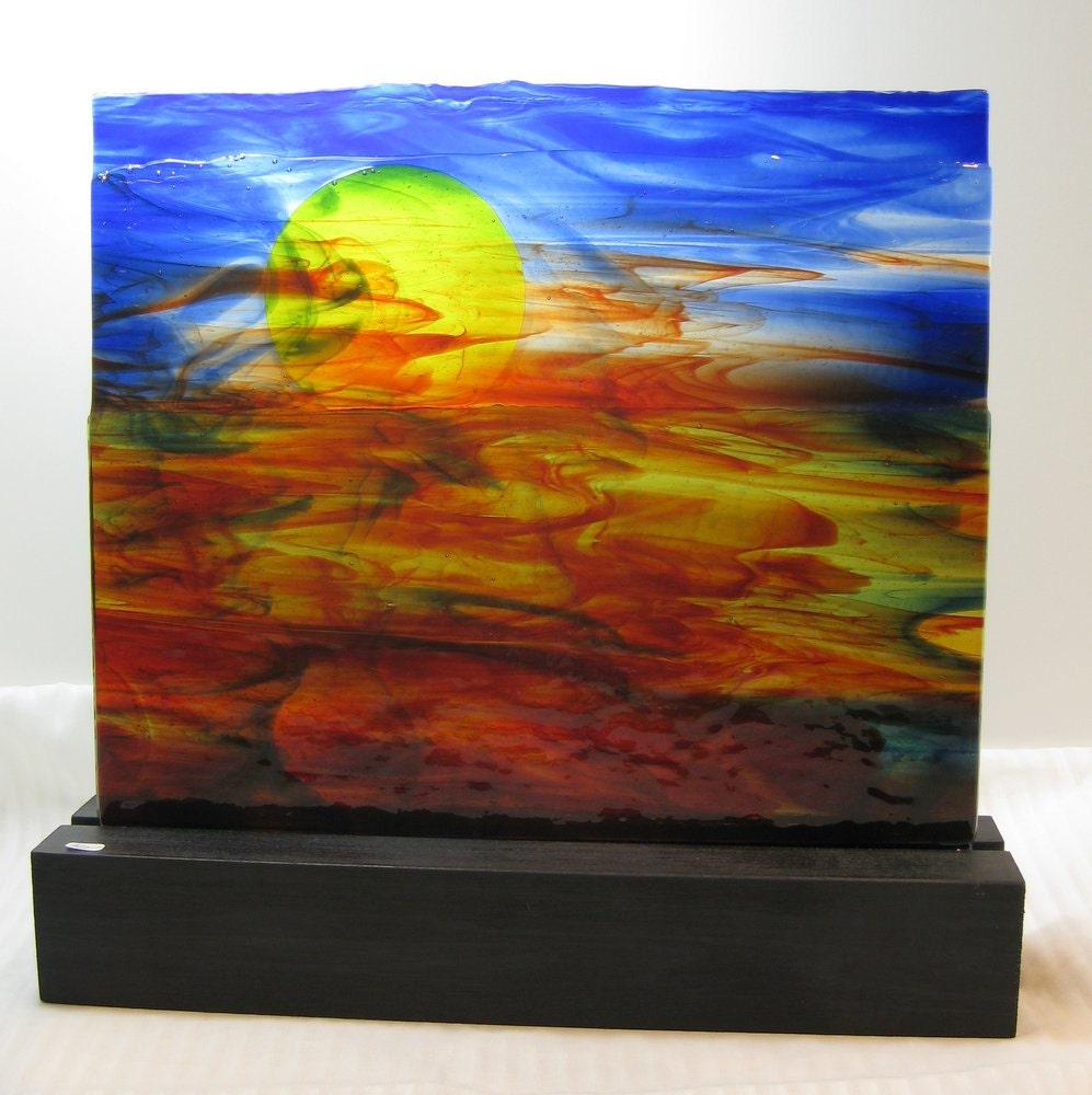 Abstract Art Glass Sculpture Red Sky at Night Home Decor