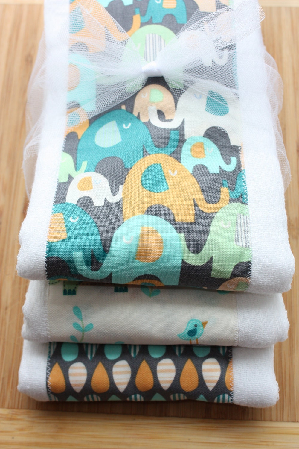 Elephants Galore Set of 3 Burp Cloths