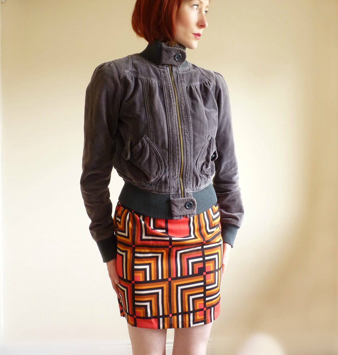 Velvet Bomber Jacket Fitted Shape Short S,M