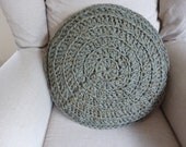 Crochet Cushion, Circle Pillow - Tshirt Yarn - Olive Green 18 inches