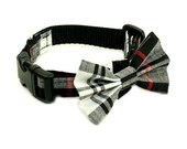 Dog Collar with Bow Tie Set (or Upgrade to Dog Martingale) - Black and White Plaid