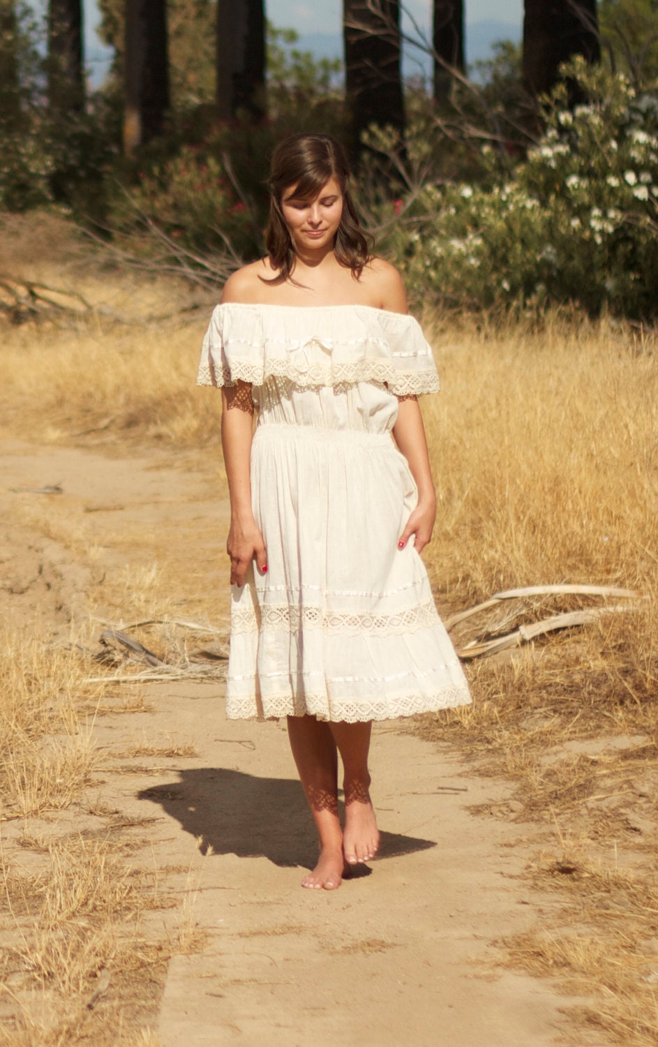 Bridal Shower Dresses Crochet Of The Shoulder Wedding Dress Bridal Vintage Dress - Ivy