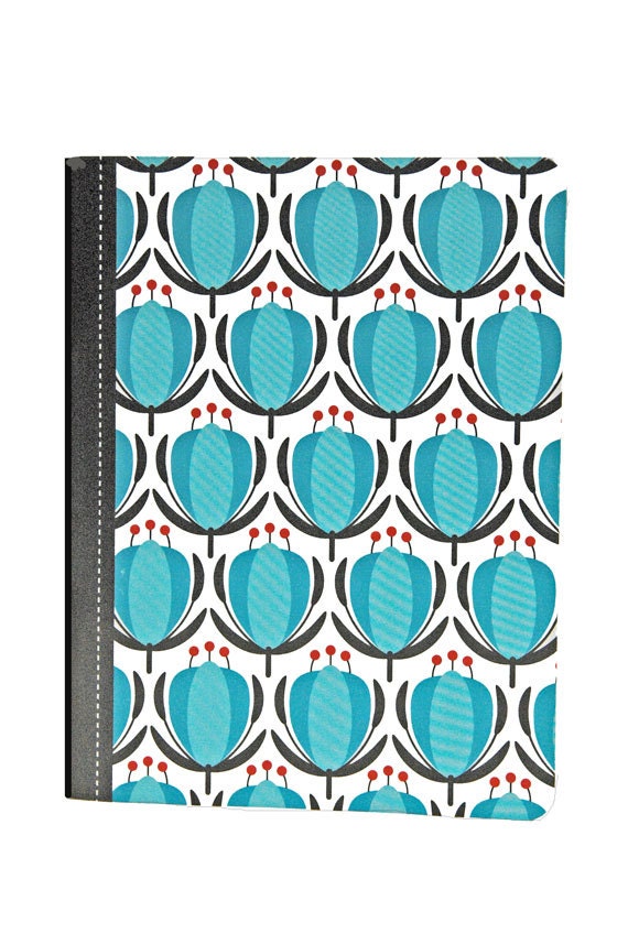 Pretty Pocket Notebook, Floral, Black, Turquoise, Red, Blank Pages