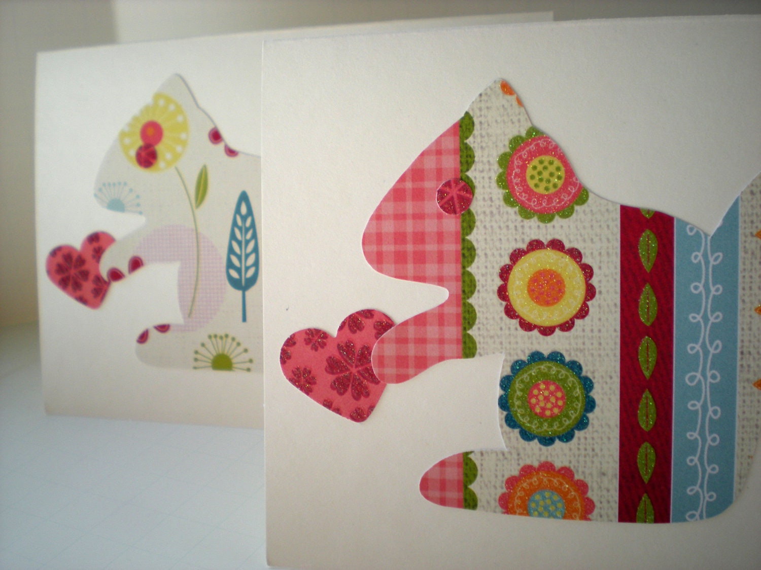 Squirrel Love 2-Card Set Handmade Woodland Forest Animal Heart Cut Paper