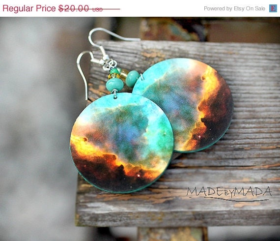 SALE Galaxy Earrings Nebula Space Dangle Round Jewelry, diameter 4cm (1,57 inch) , gift for her under 25 - MADEbyMADA