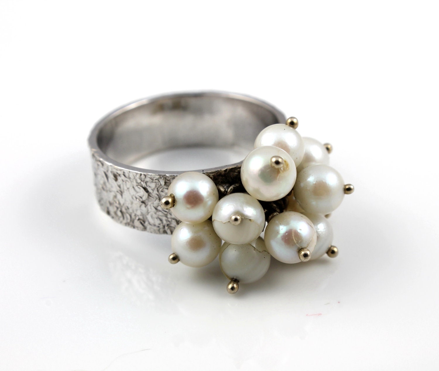 Vintage 18K white Gold Akoya Pearl ring Italy size 7 1/2