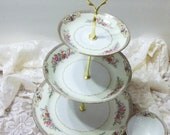Vintage Three Tier Serving Stand in Floral Pattern for All Your Entertaining