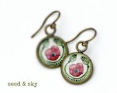 Poppy Flowers - unique poppy art - red flower - summertime earrings - red and green design - poppy earrings - back to school jewelry