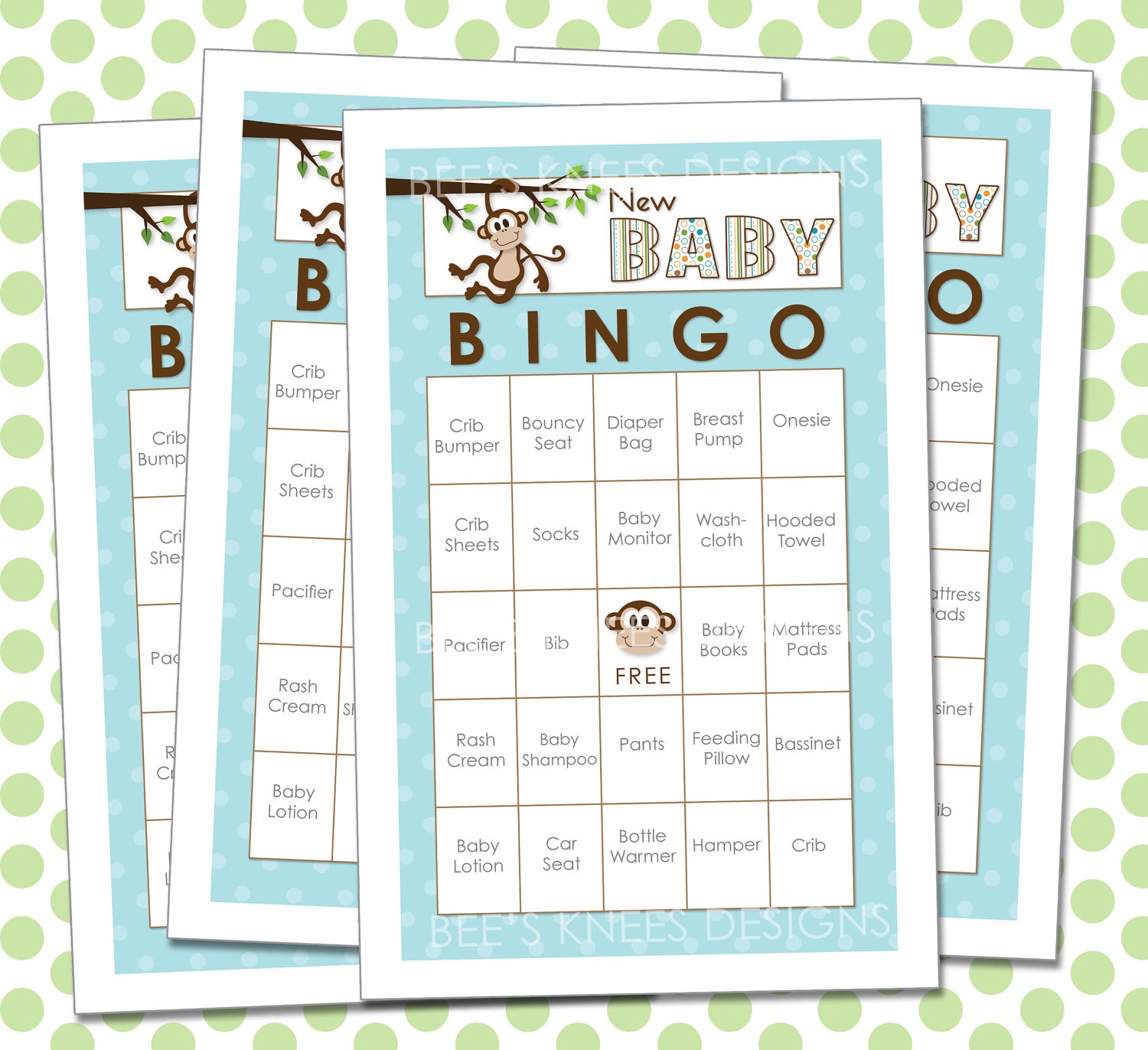 Baby Shower game Bingo Monkey Themed - Instant Download