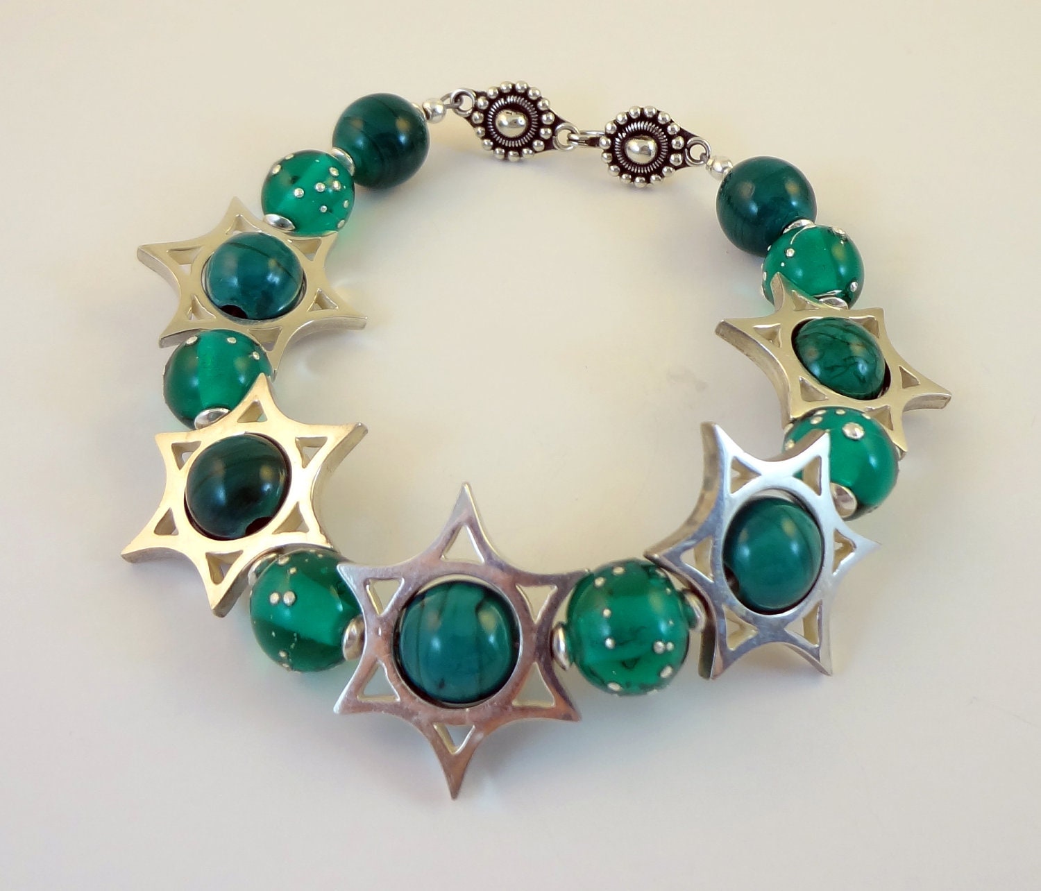 Lampwork Beaded Bracelet  - ' Emerald Stars'