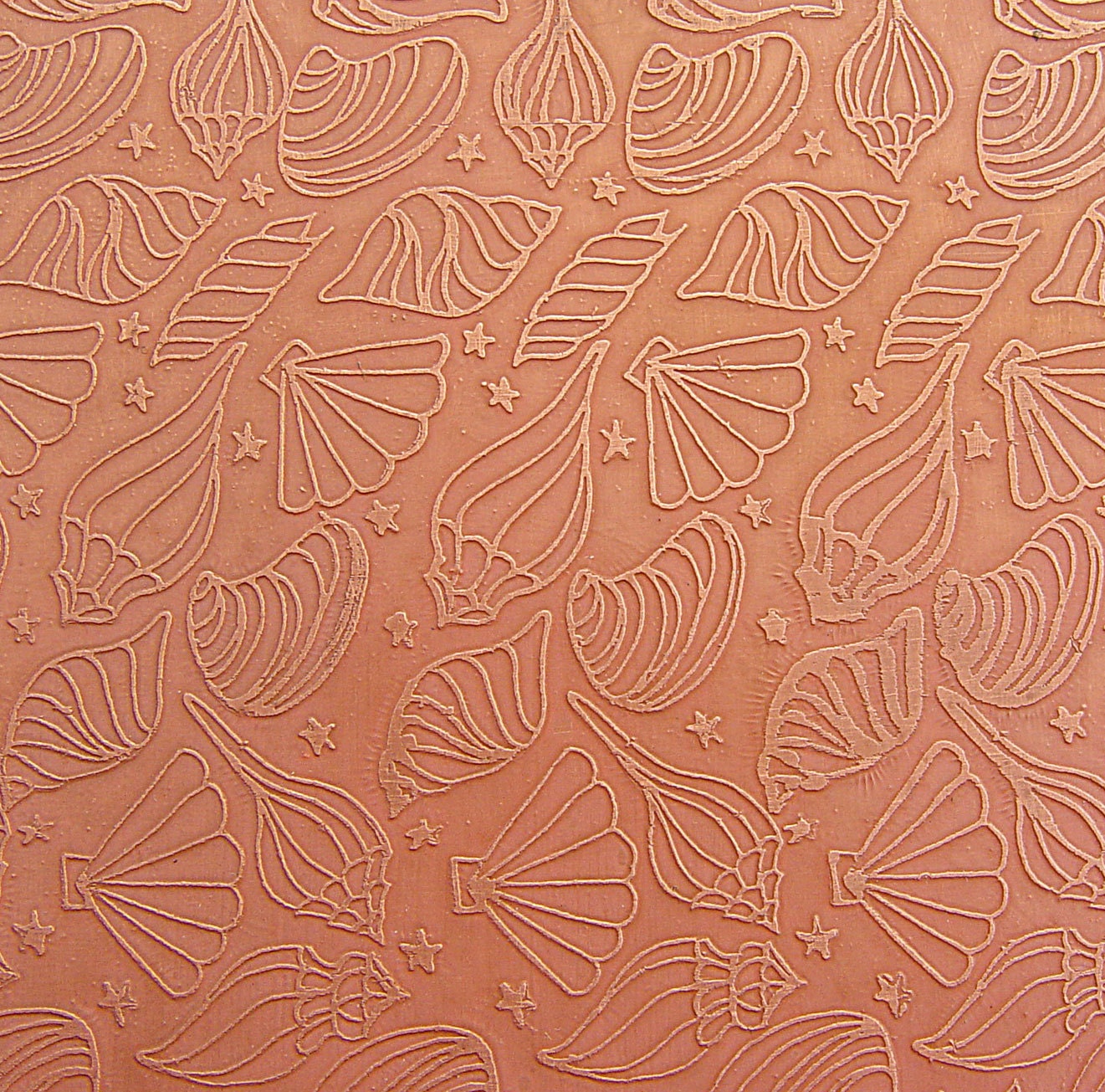 Etched Copper Sheet, Summer Seashells, Sandy Peach 4x3 inches, 24g