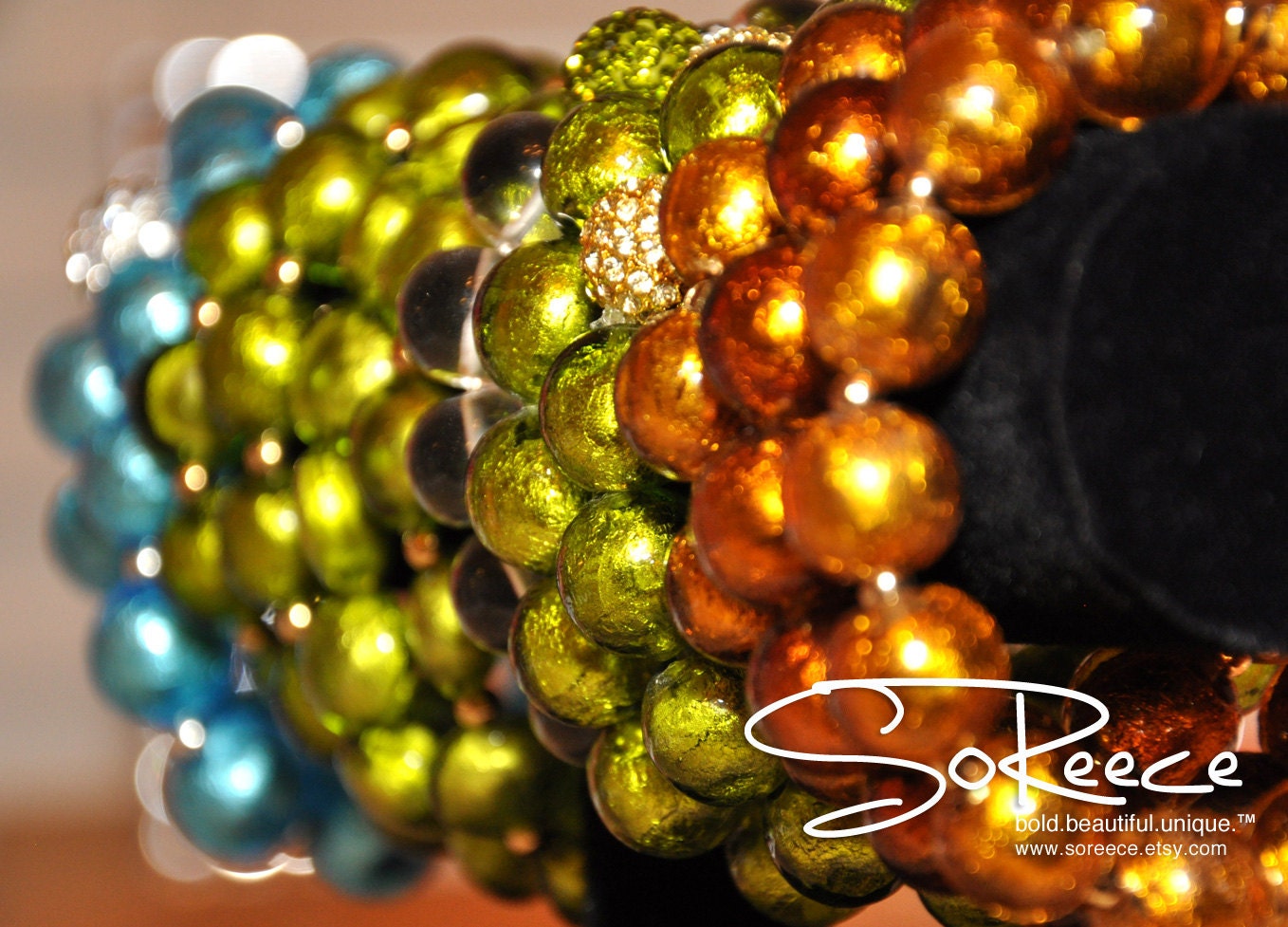 Beautiful foil-lined glass beaded bracelets with and without gold Pave crystal bead