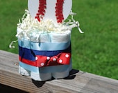 Small one layer Sports theme  Baseball  Diaper Cake  -   Red and Blue - Baby Shower gift /Centerpiece/Hospital gift