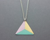 Three Colour Triangle Necklace (Blue - Pink - Bronze) - Modern Geometric Jewellery