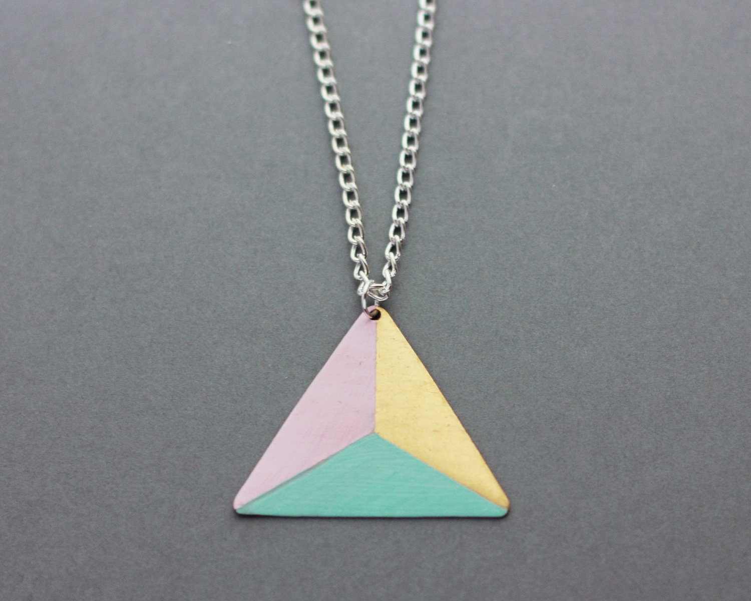 Three Colour Triangle Necklace (Blue - Pink - Bronze) - Modern Geometric Jewellery