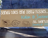 Sandy Toes And Salty Kisses personalized wooden sign 7.5"x19", perfect for that beach wedding or beach theme shower