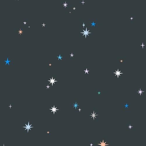 Constellations by Lizzy House for Andover Fabrics, Twinkle Twinkle in Black, 100% Cotton, 1/2 Yard