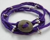 Silk Bracelet Wrap with Sterling Silver Drops & River Rock Button