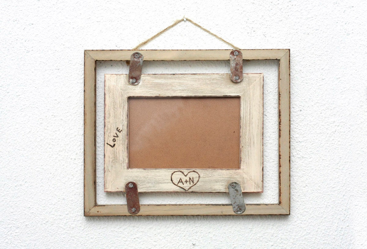 Customizable Distressed Wooden Frame, Wall Decor,  Frames,Valentines gifts,   Shabby Chic - 10 x 8 1/2 " outside, 5 1/2 x 4 " inside