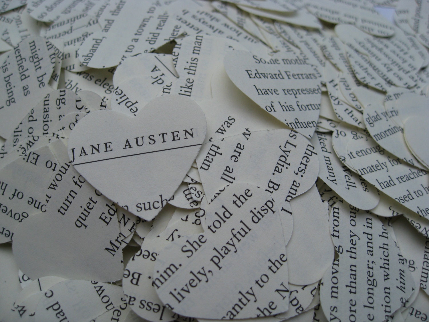 1000 Upcycled Jane Austen Confetti, Heart-Shaped. Emma, Sense & Sensibility, Pride And Prejudice.  Custom Orders Welcome.
