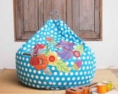Ready to ship - Polka Dot Parrot - Colorful Bean Chair Cover with hand appliquéd parrot