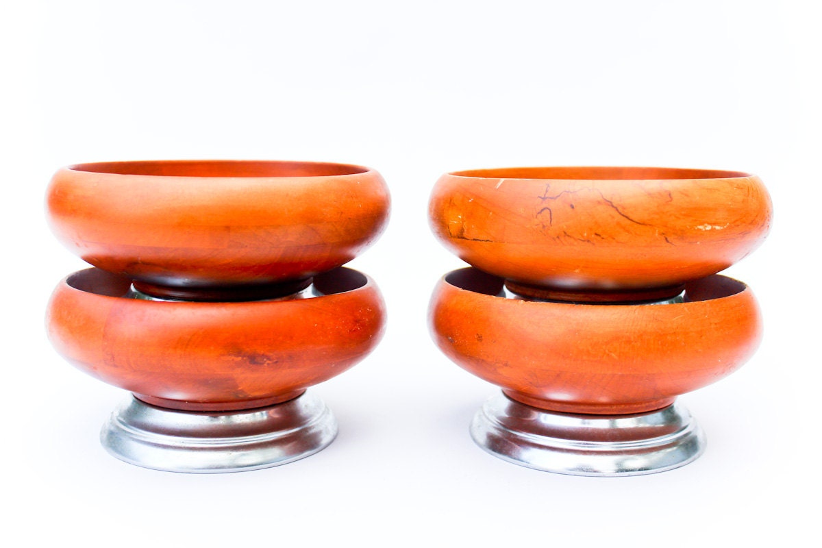 wood bowls : set of four .. footed metal - nut bowl mad men mid century barware - usedandabused wood bowls : set of four .. footed metal - nut bowl mad men mid century barware - usedandabused