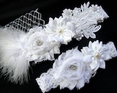 Garter, Bridal Garter, Bridal Garter Set, Wedding Garter Belt, White Bridal Garter Set, Vintage Inspired, Shabby Chic Bridal Garter