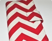 Fabric Travel Organizer. Deluxe Travel Wallet. Red and Natural Chevron. Made to Order.
