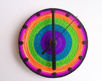 Psychedelic CD Wall Clock, polymer clay, bright colors, recycled clock