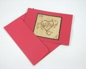Music Greeting Card - Wood Pyrography - Heart Music Notes Wood Greeting Card