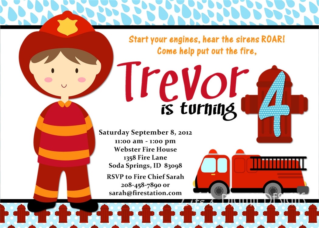 Free Fire Truck Birthday Invitation Templates