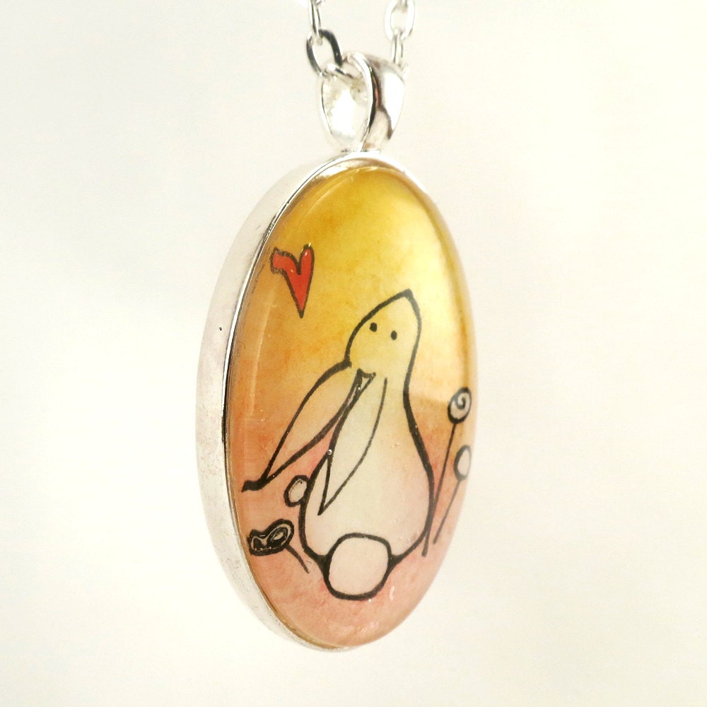 Easter Bunny Rabbit Necklace - Wearable Art Pendant