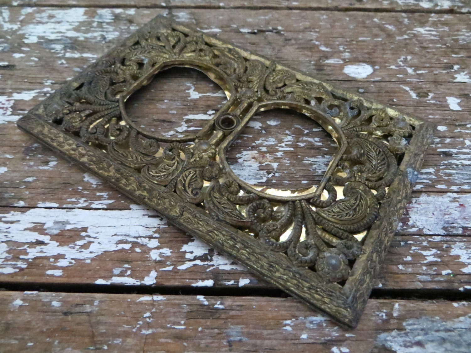 Vintage Outlet Cover Switch Plate Filigree Gold Cover Electrical Cover
