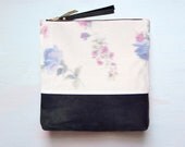 WATER Paints Pastel Leather Clutch. Large Make Up Bag. Watercolor Clutch