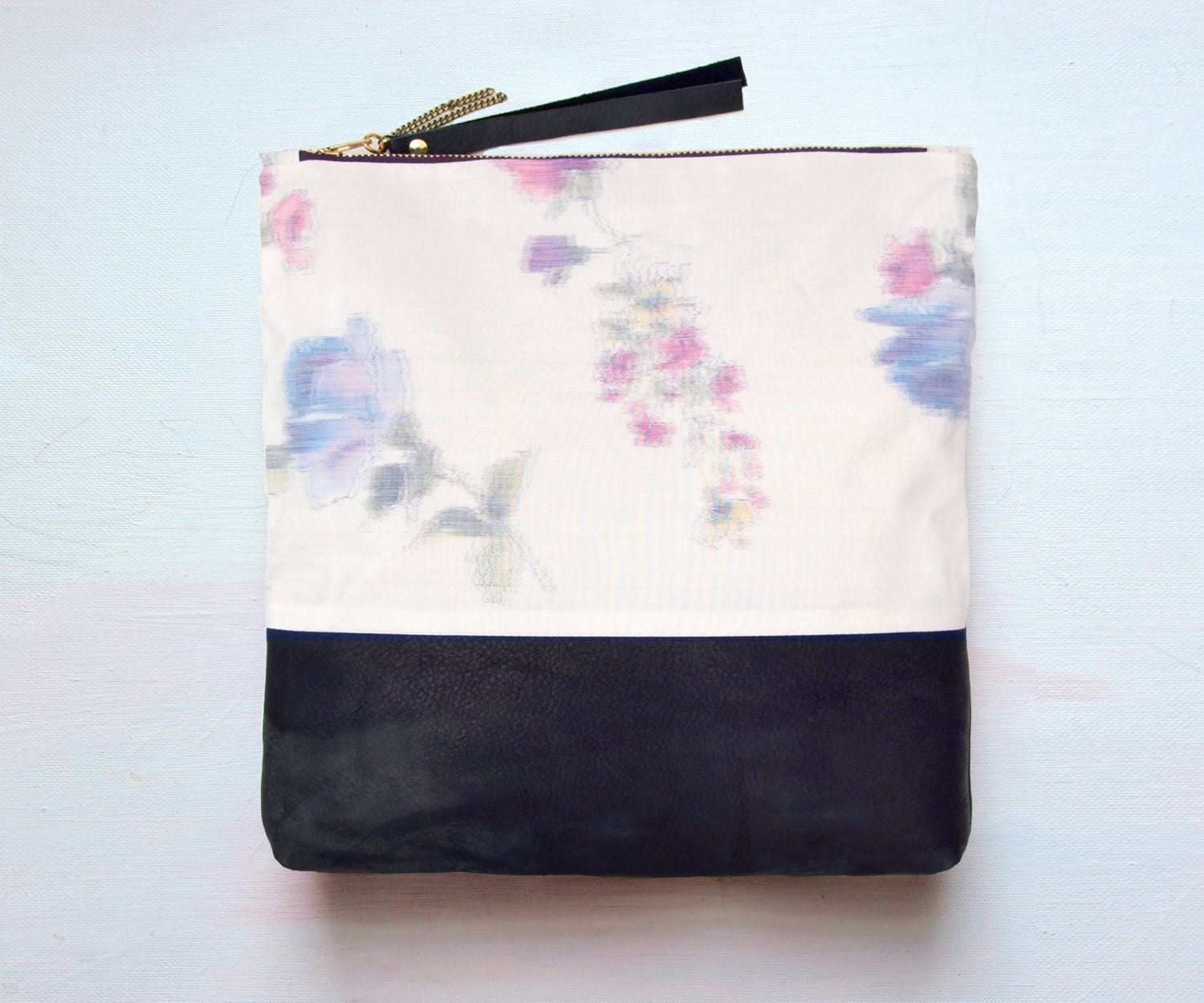 WATER Paints Pastel Leather Clutch. Large Make Up Bag. Watercolor Clutch