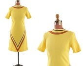 Vintage 1960's Yellow Austrian Virgin Wool CHEVRON Mod Knit Shift Dress S