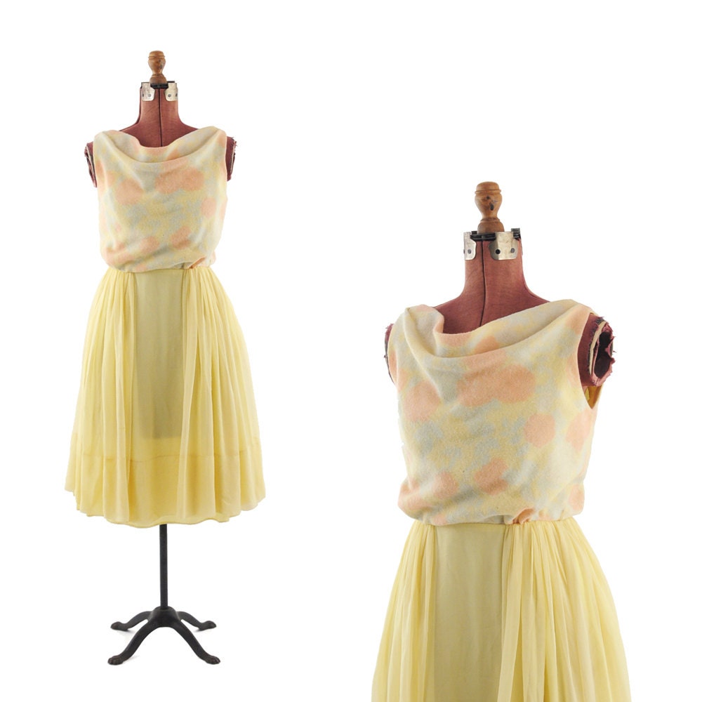 VINTAGE 1960's Mr. Mort Sheer CHIFFON Party Mad Men Knit Mod DRESS S