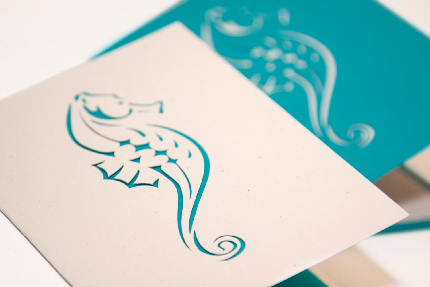 Seahorse Note Card Set of Four in Recycled Cut Paper