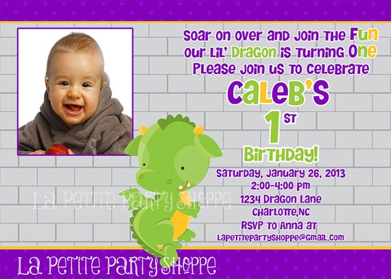 Little Dragon Birthday Invitations-Photo Invitation-Dragon Invites Il_570xn