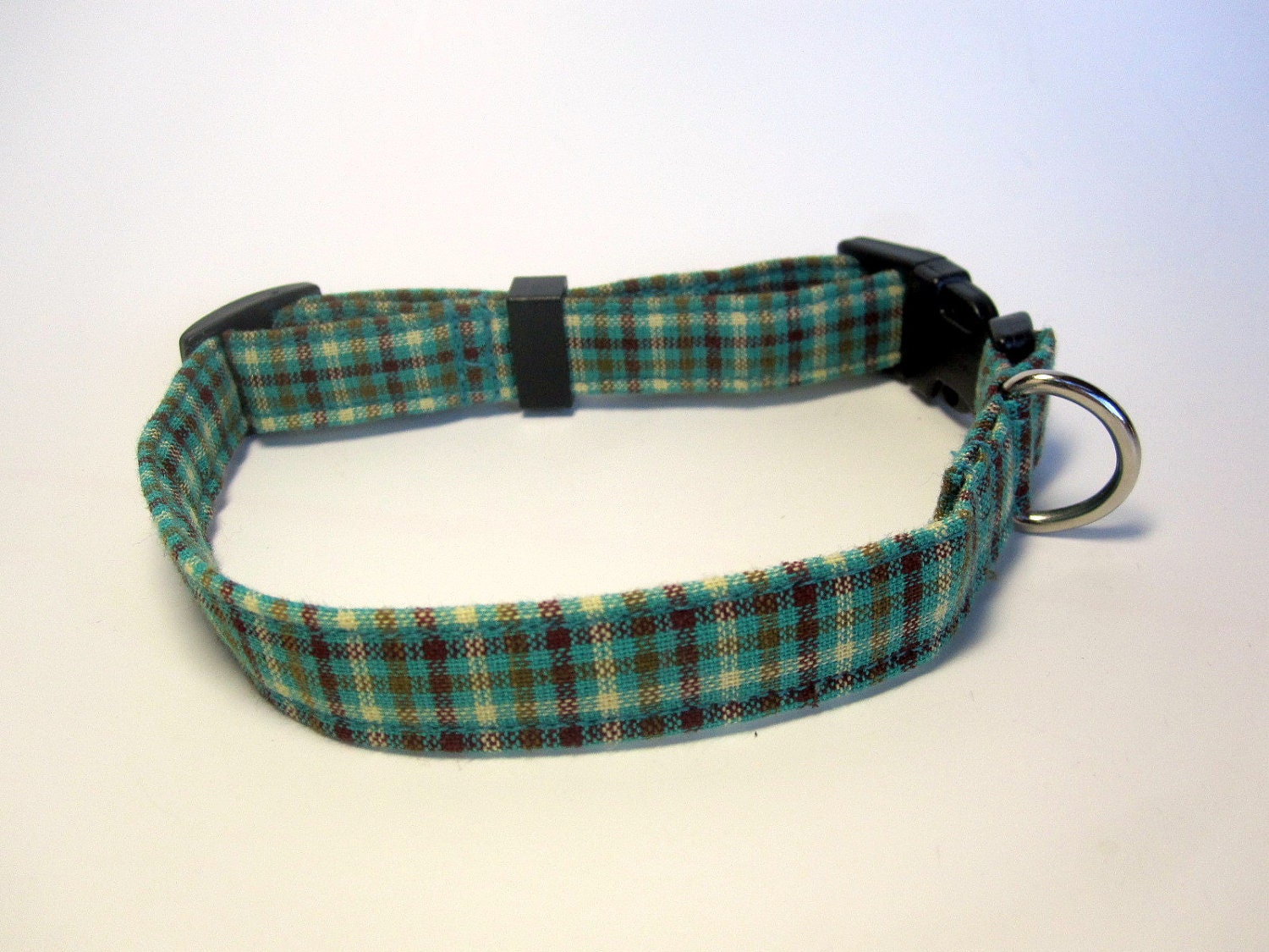 Green Woven Plaid Dog Collar size Small