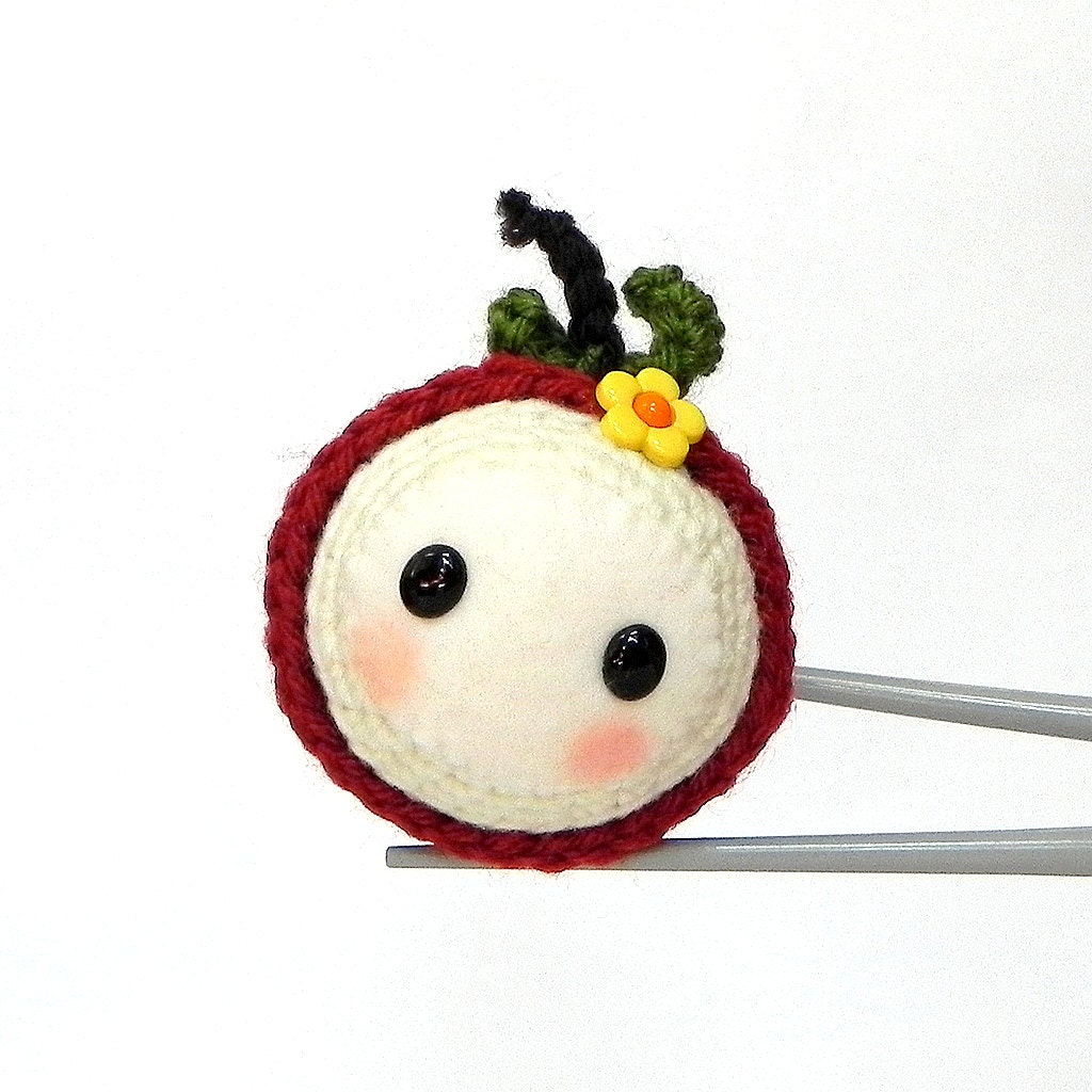 Red Apple Baby MochiQtie - Amigurumi crocheted mochi size stuffed mini toy doll