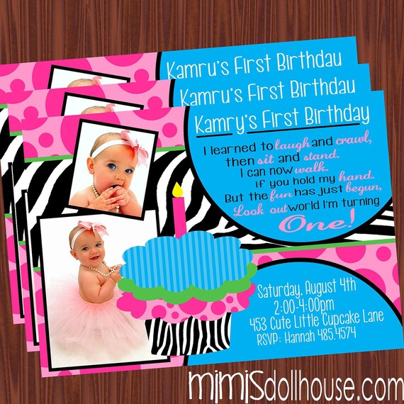 Cupcake Invitation- Zebra Cupcake Invitation- Birthday Invitation- JPEG/PDF Il_570xn