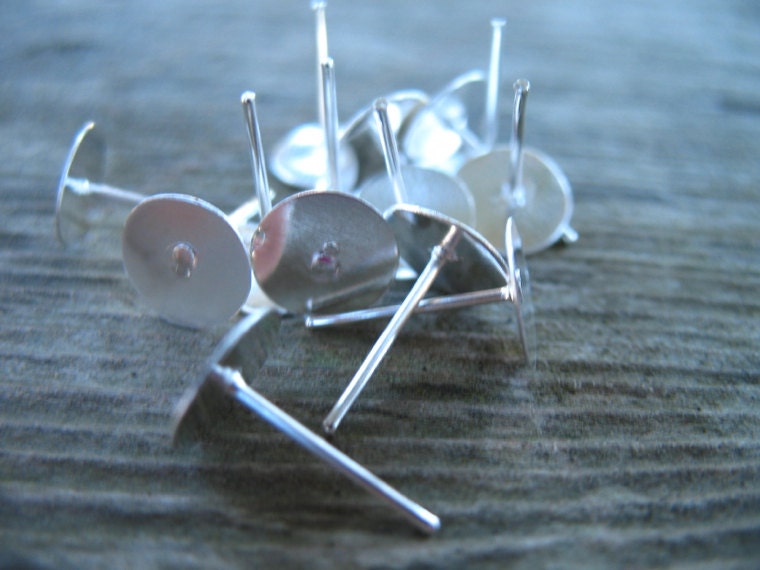 Silver Earring Studs, Flat Pad, 8 mm, 100 pairs, Nickel Free