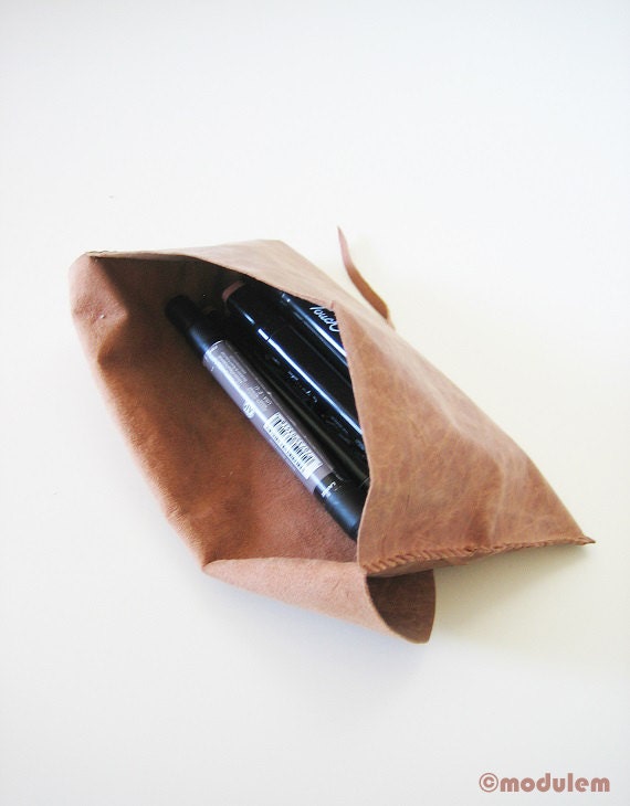 Bohemian Rapsody - leather pencil pouch, case, upcycled, brownish taupe, dark blush, pink, coral, tan, distressed, handmade, boho, 5x8