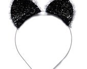 Glitter Cat Ears with Eyelash Lace Trim