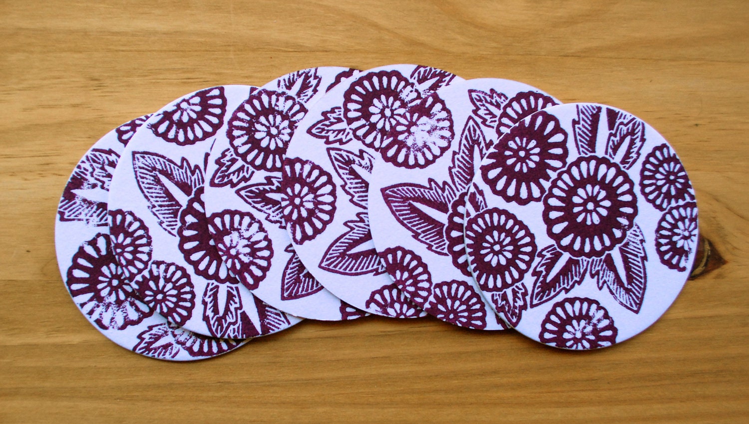Six Block Printed Coasters