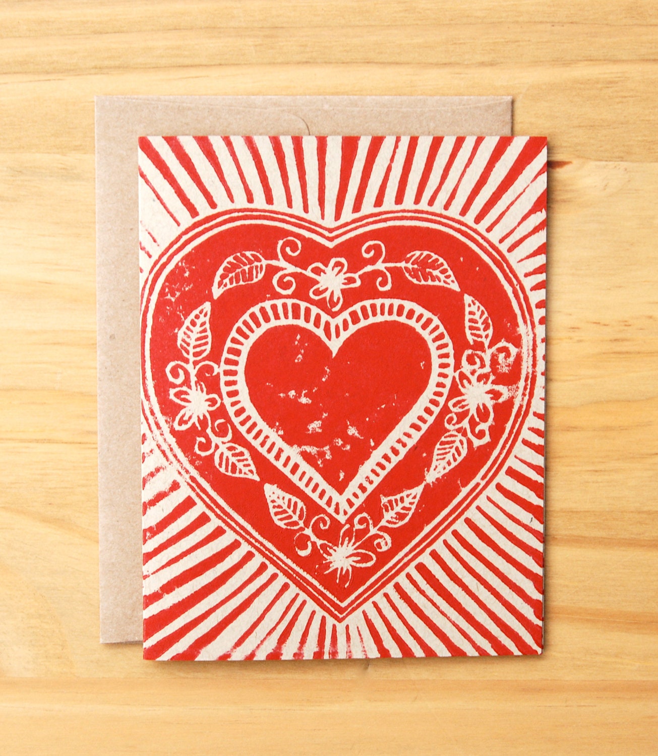 Single Hand Block Printed Heart Card